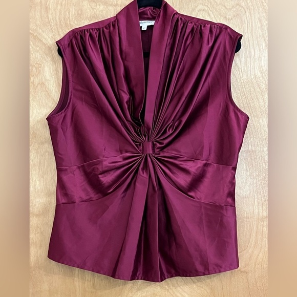 Calvin Klein Tops - Calvin Klein Red Ruched Mandarin Collar Blouse